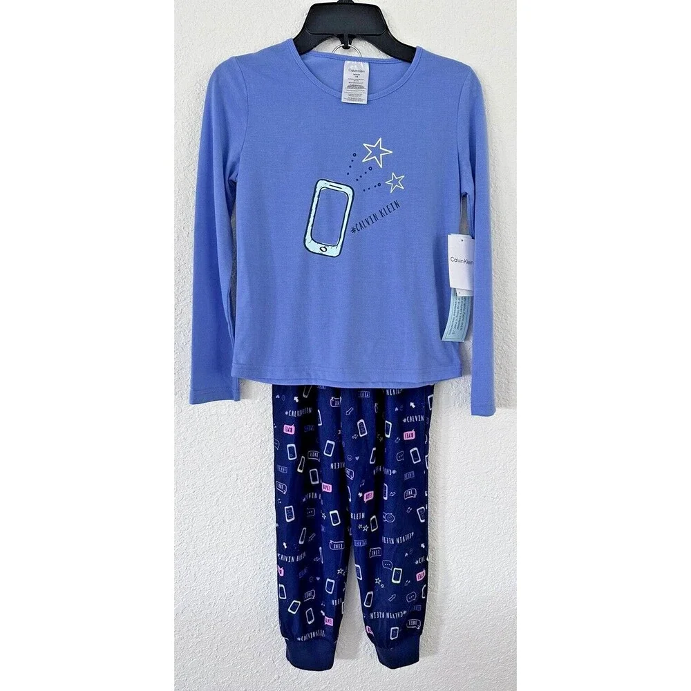 Calvin Klein Big Girls Pajama Set 2-Pieces  soft and cozy Blue size M 7/8